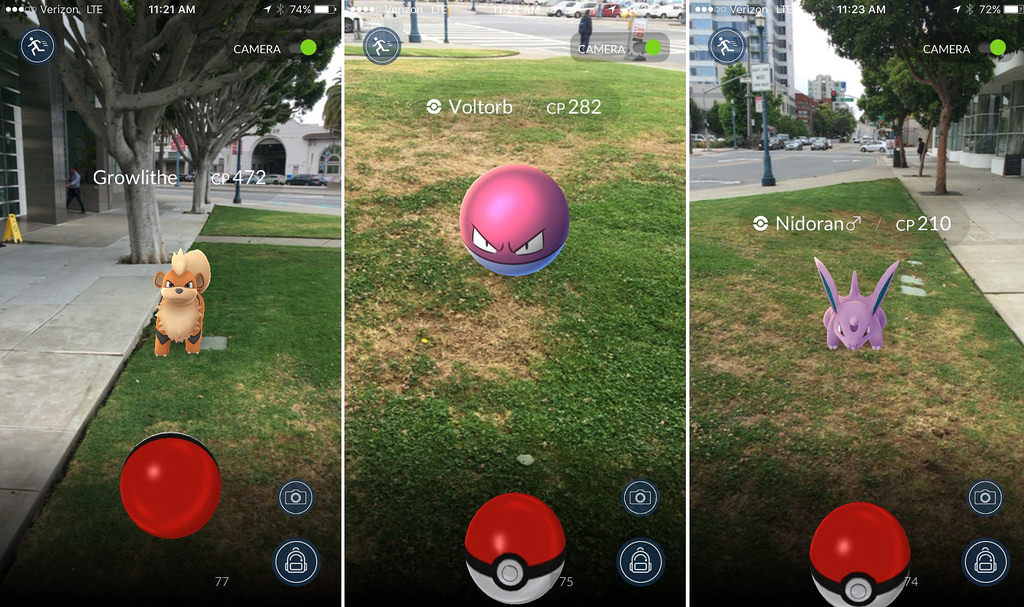 A selection of Pokémon waiting to captured including Growlithe, Voltorb and Nidoran.