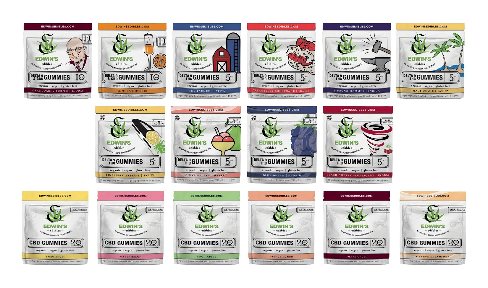 Sheba Concept & Design CBD and THC Gummy Packaging Designs for Edwin's Edibles & Elixirs