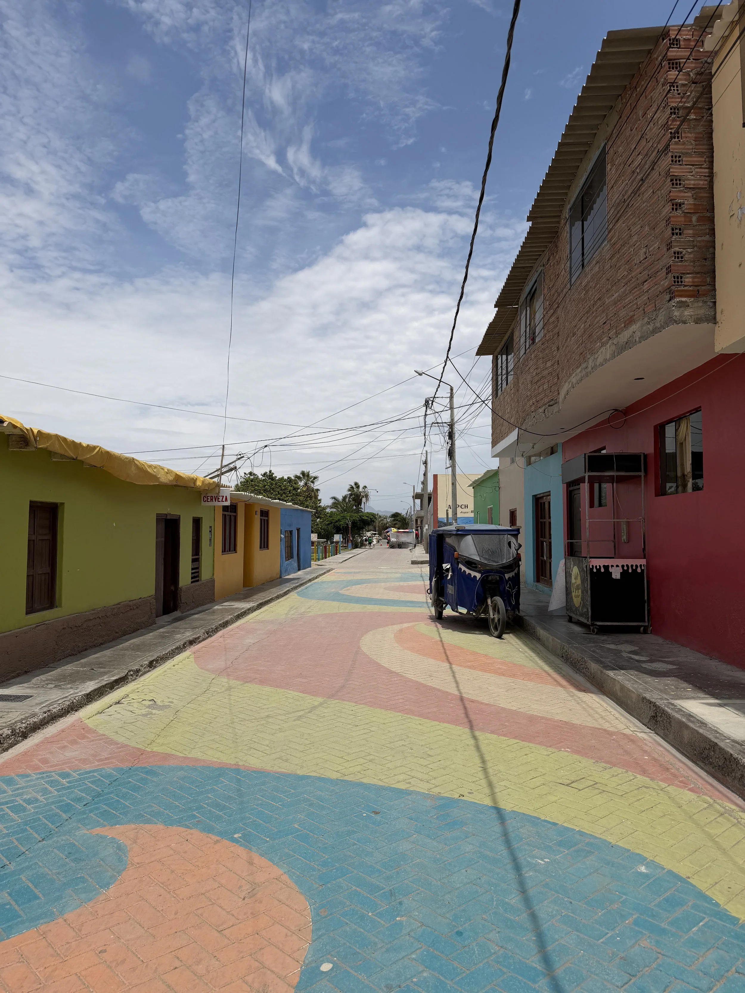Colorful streets and houses in Puerto Malabrigo Peru