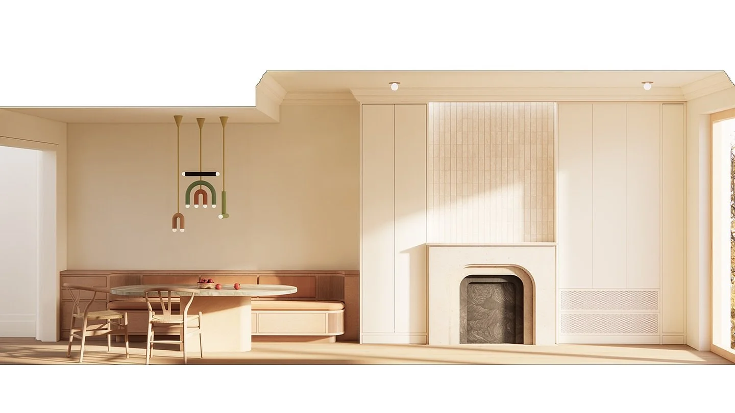 Custom banquette, Park Slope Townhouse.
Designing for family dining adjacent to circulation was no small feat. We solved it with a streamlined, linear form: one side anchored, the other visually open to maintain flow. Installation coming this month a