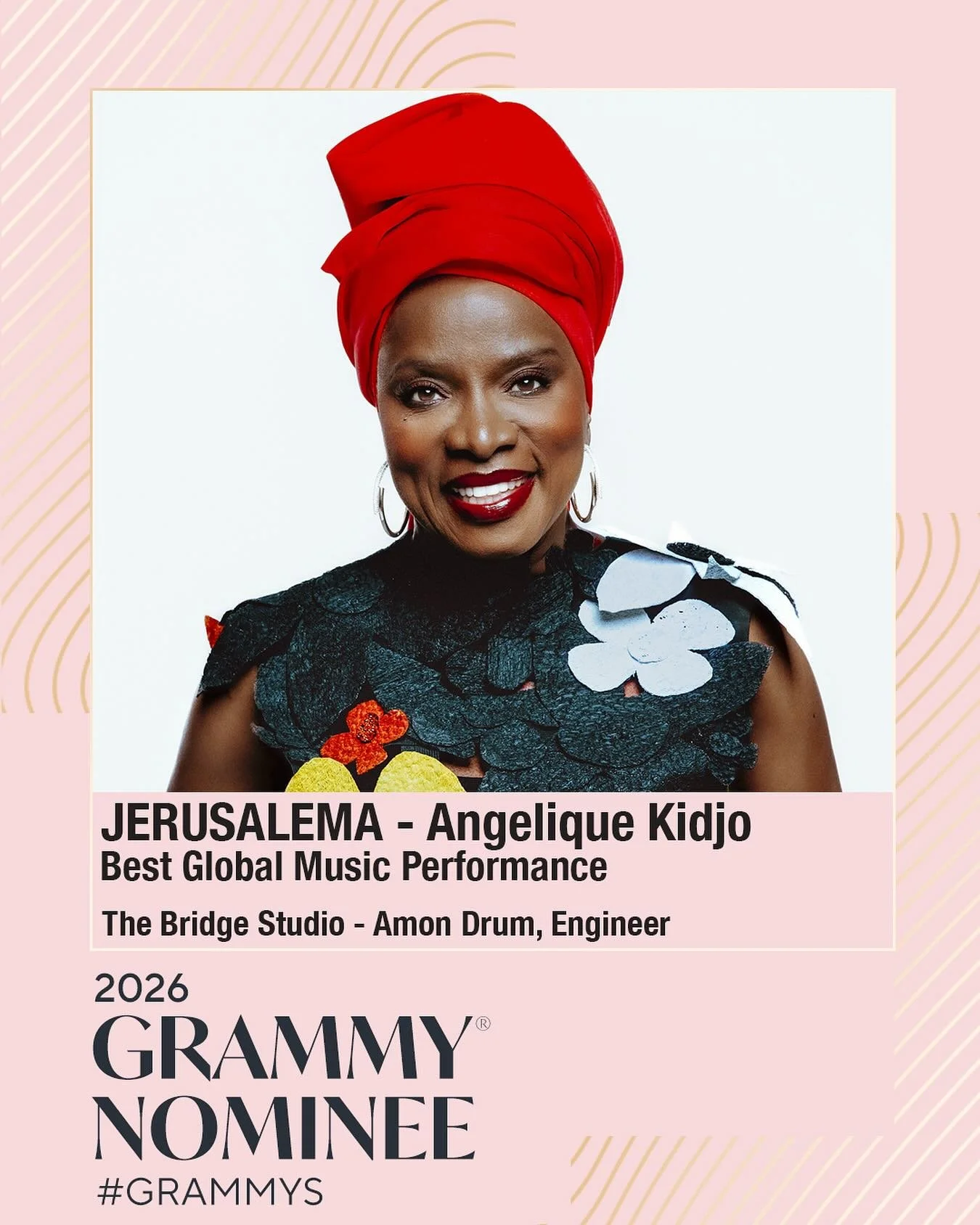 GRAMMY NOMINATED! We are thrilled to have recorded "JERUSALEMA" for the absolute force that is @angeliquekidjo at The Bridge Studio! Congratulations to all including our Chief Engineer @amon_drum for being part of this incredible honor. It 