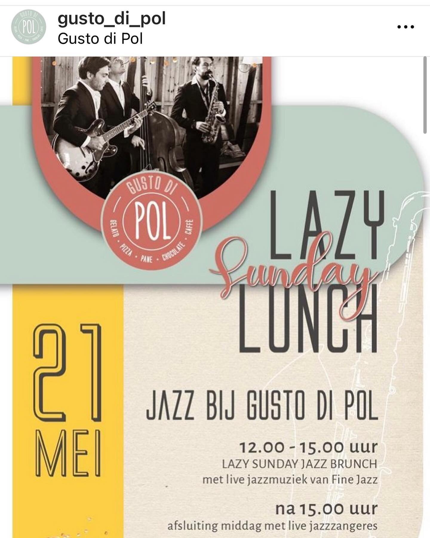 A.s zondag spelen wij met ons Fine Jazz Trio in Breda bij restaurant @gusto_di_pol 🎶🎶 12-15 uur.  Zin in!