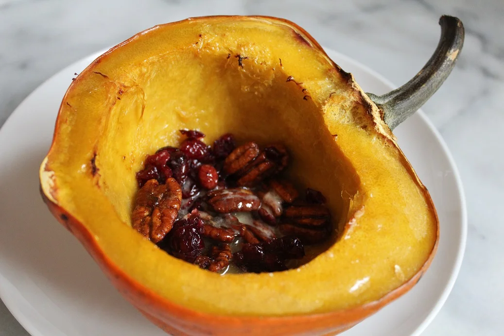 Roasted Acorn Squash with Sweet and Spicy Nuts
