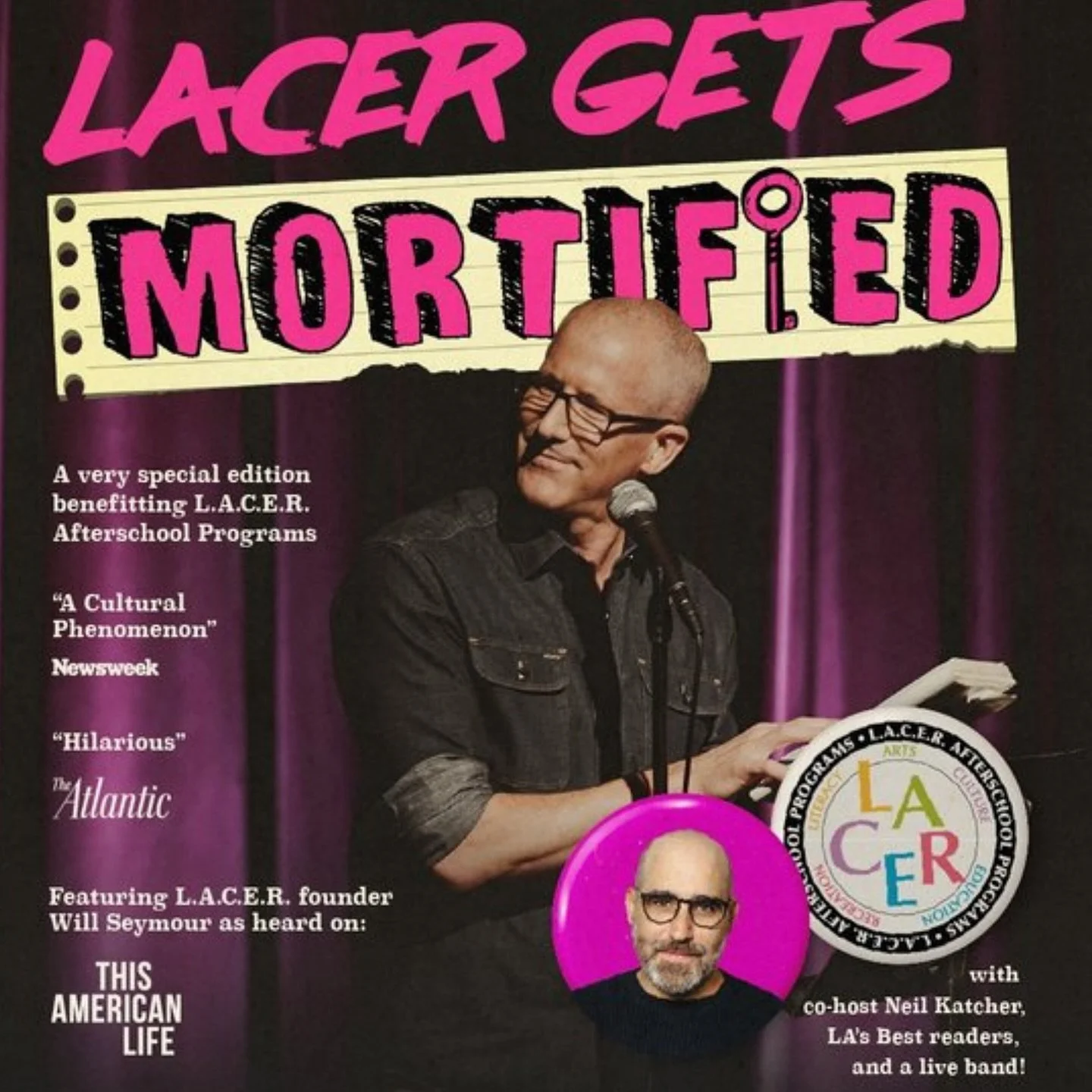 LACER meets MORTIFIED! 

On Wednesday, May 21, an all-star line up of Mortified readers share the most embarrassing things they created as kids in front of total strangers! Featuring Joe Hernandez-Kolski, Will Seymour, a LIVE BAND and more!

Mortifie