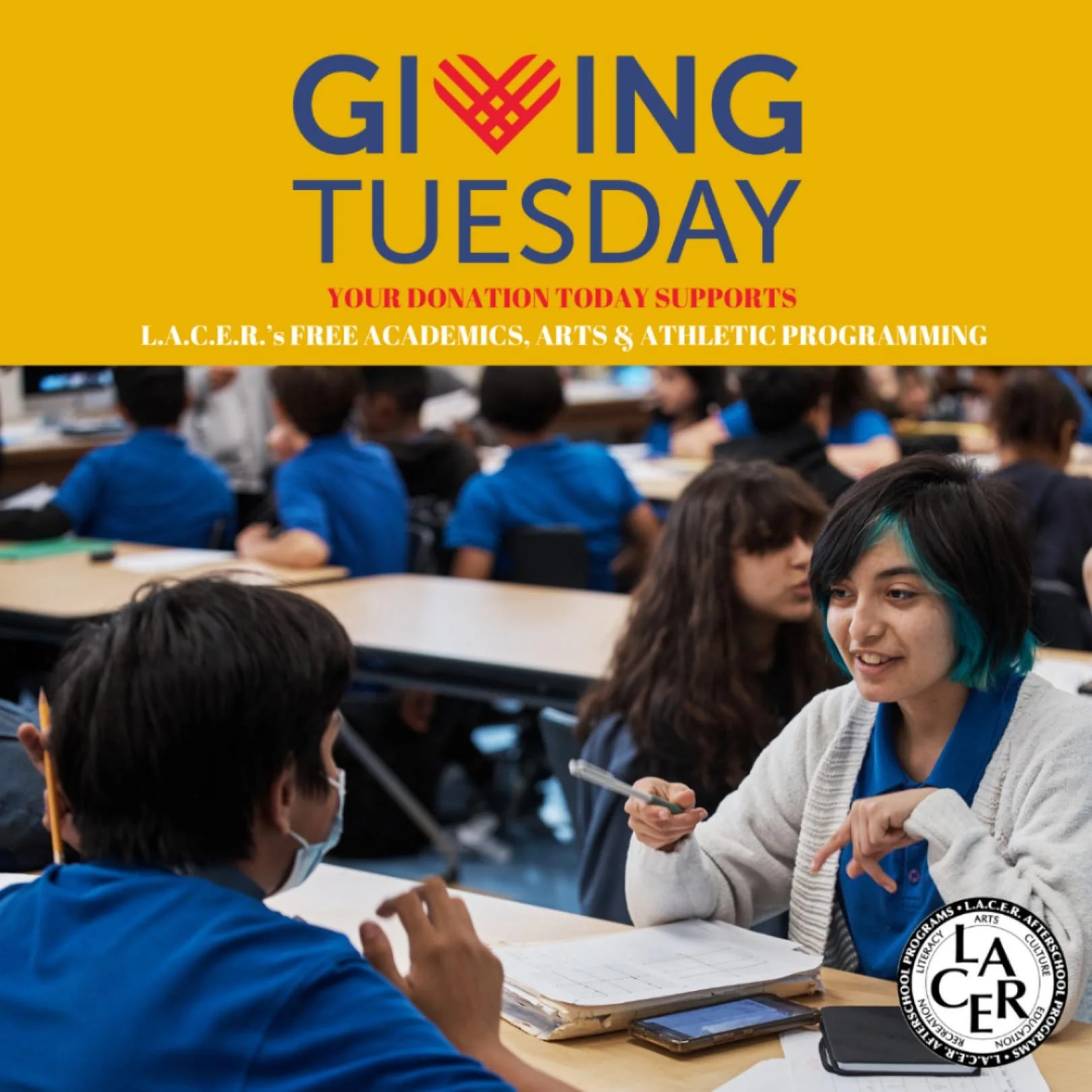 ✨ Guess What! It&rsquo;s Giving Tuesday! ✨ Today, we invite our community to come together and support LACER Afterschool Programs &mdash; where students grow through academics, athletics, and the arts at nine LAUSD sites across Los Angeles.
Your dona
