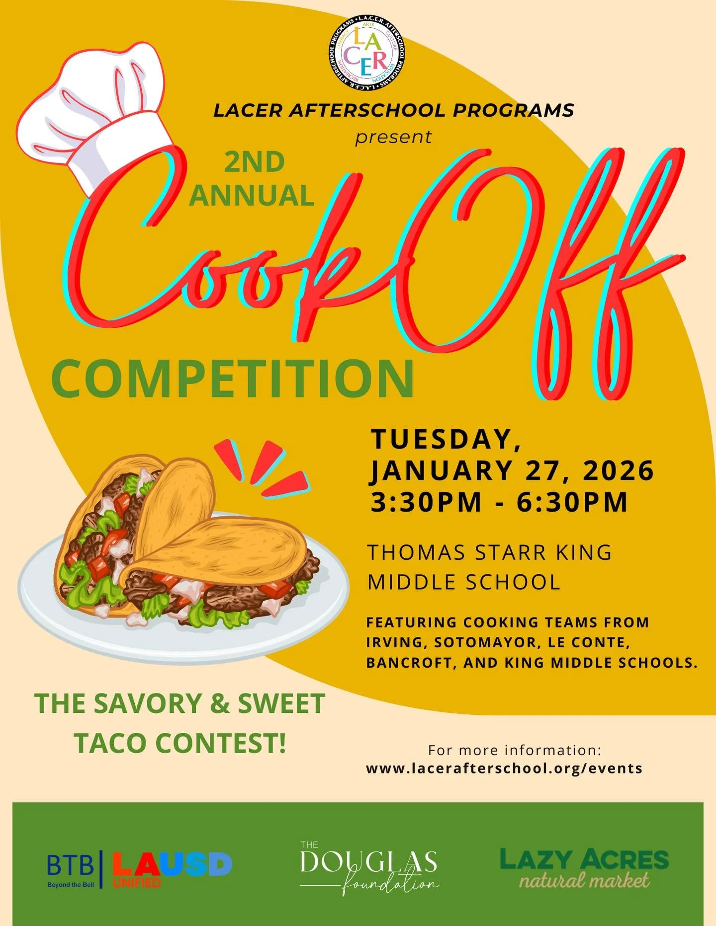 📣Which middle school will win the NEXT @lacerafterschool Cook Off Competition on Jan 27th?

Come and root for your favorite team ~ @irvingsteammagnetschool , @sotomayor.magnet , @bancroft.hollywood , @tskingesm , and🏆 Defending Champions @lecontemi