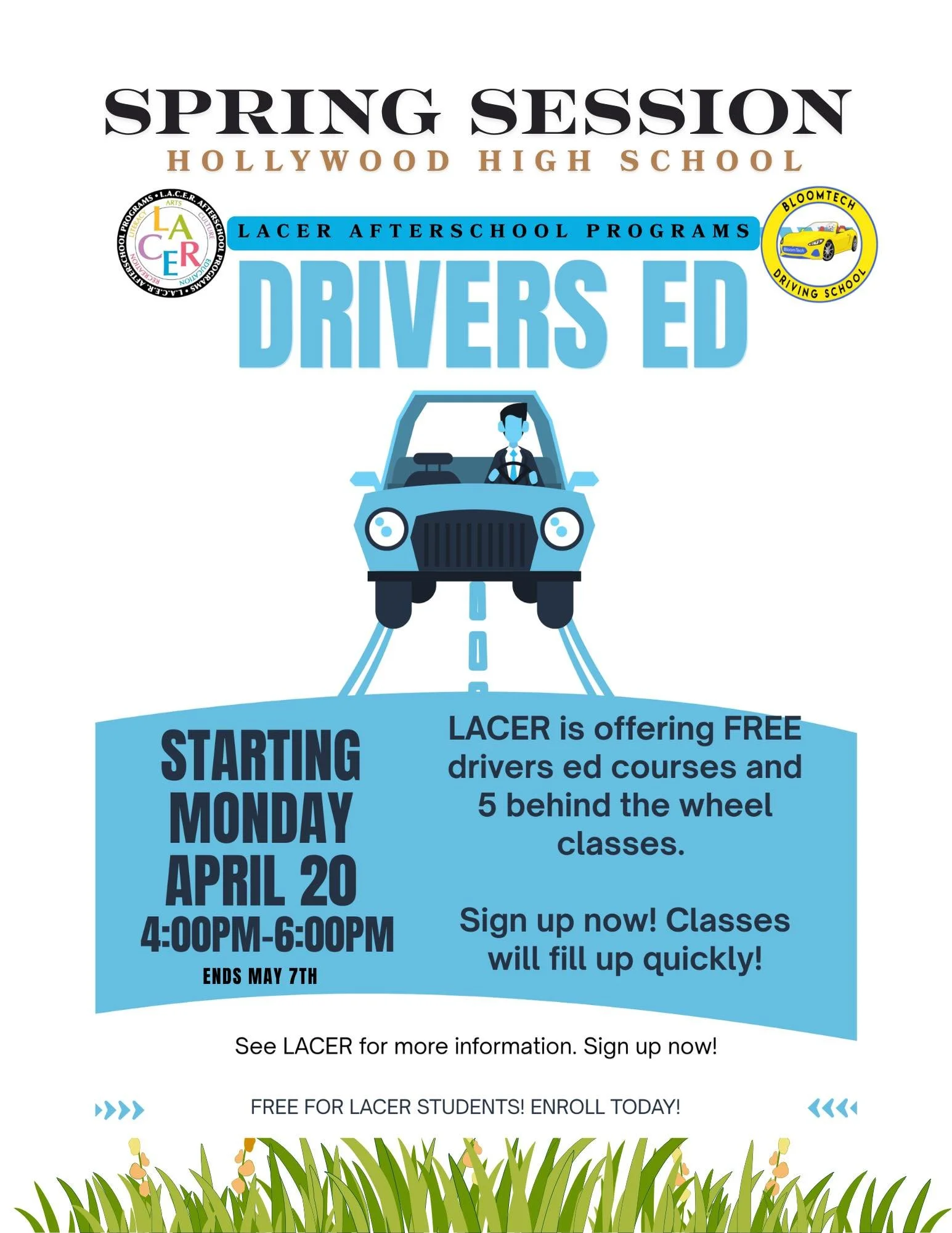 Our spring Drivers Ed workshops are now in session! Thanks to @bloomtechdrivingschool for providing our high school students with essential info and hands-on driving experience to become safe drivers.
#lacerafterschoolprograms 
#driversed 
#highschoo