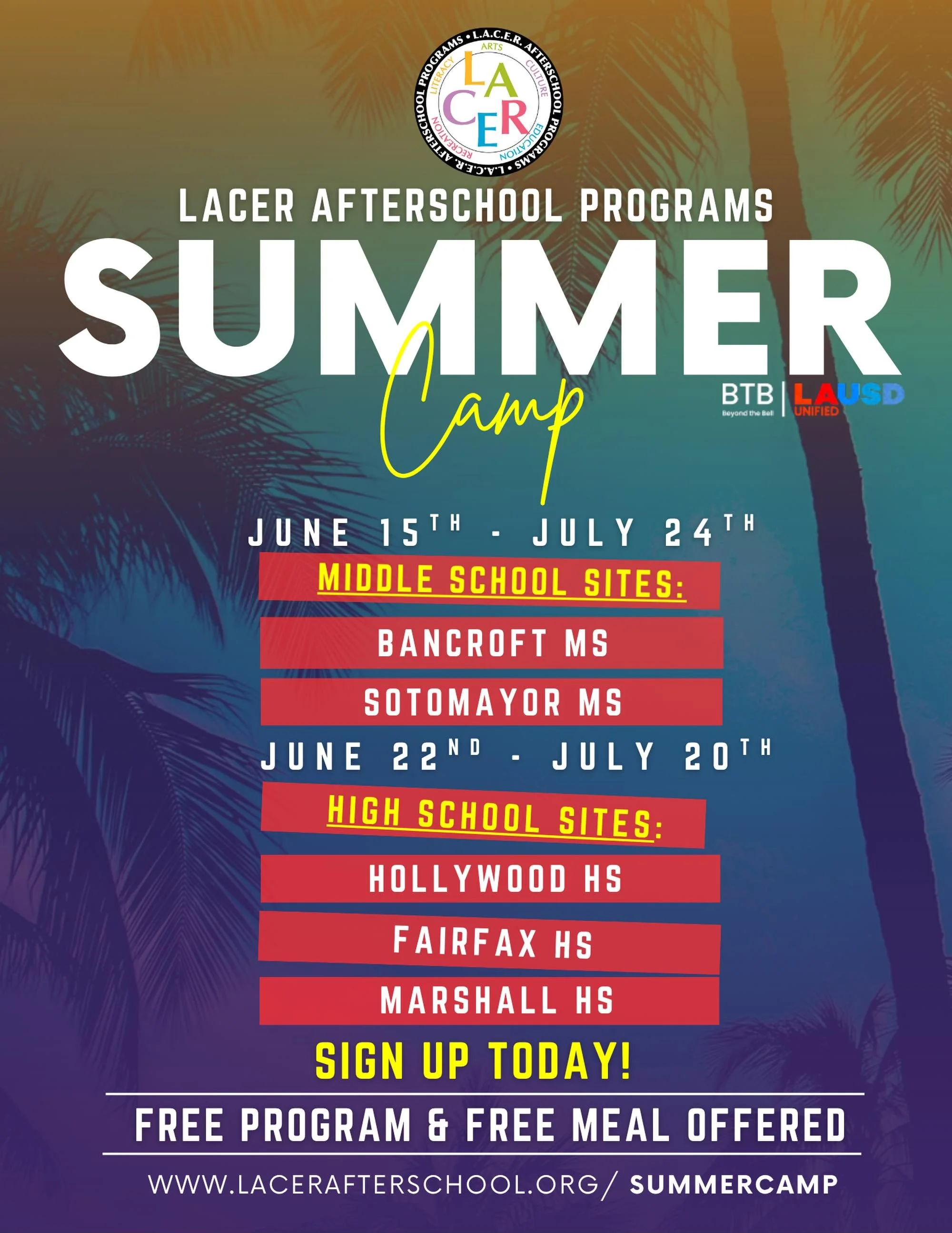 SIGN UP for FREE Summer Camp with @lacerafterschool ! 
Visit our website for more information.

#lacerafterschoolprograms 
#summercamp2026☀️ 
#lausd