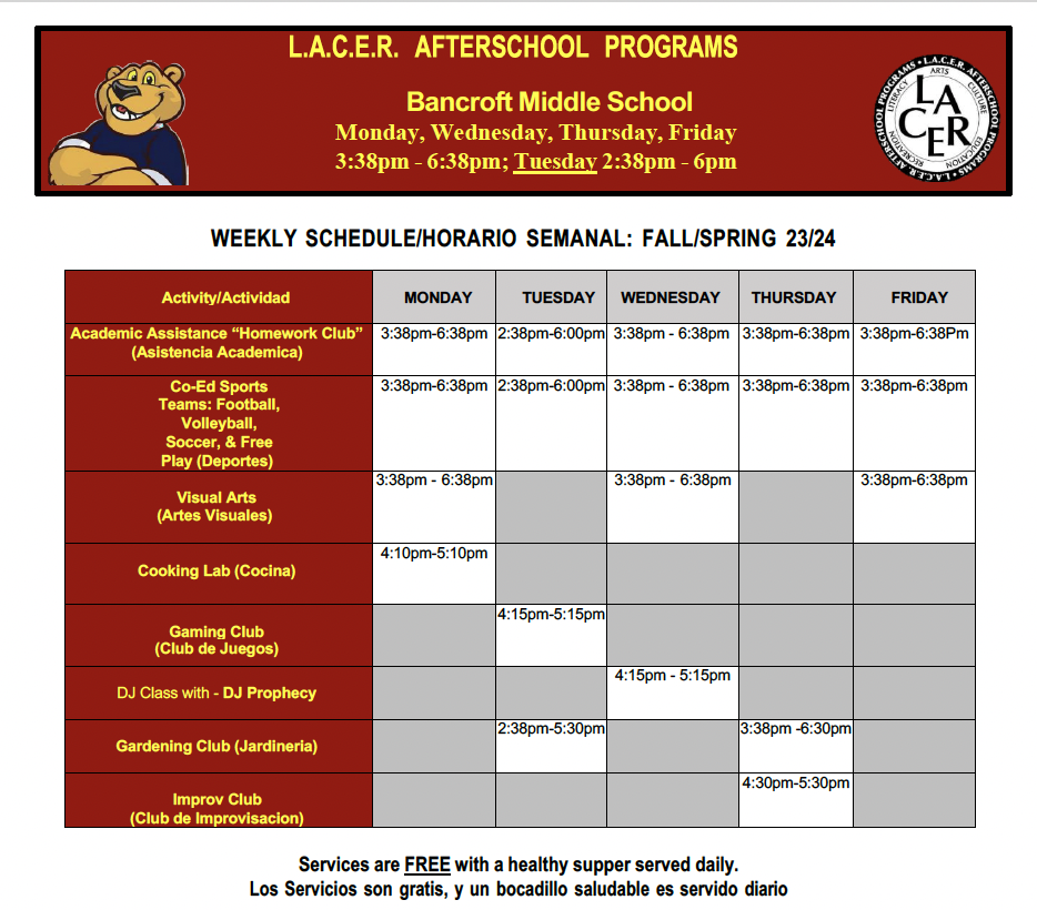 bancroft L A C E R Afterschool Programs bancroft L A C E R Afterschool Programs
