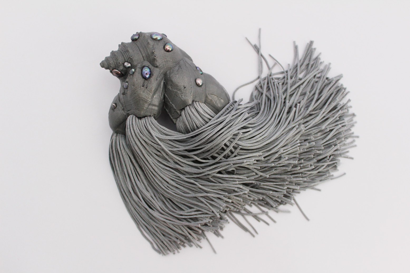 Chloe Rose Taylor, Black Lipped Oyster (brooch), 2016, cast resin, freshwater pearls, tortoiseshell, fringing, silver, 