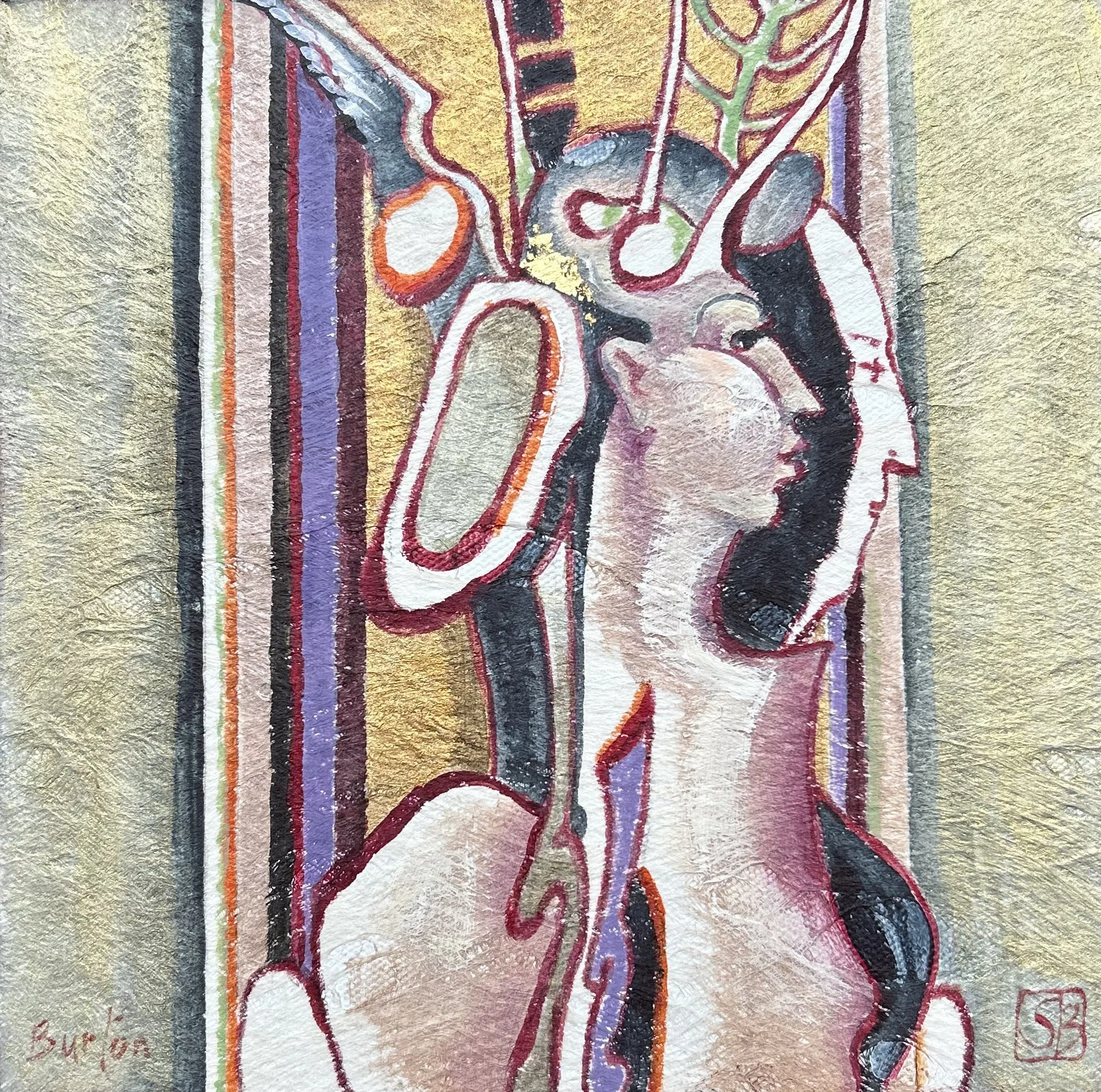 Sally Burton, Origins, Acrylic on tapa, c.2012, 400mm x 400mm (framed)