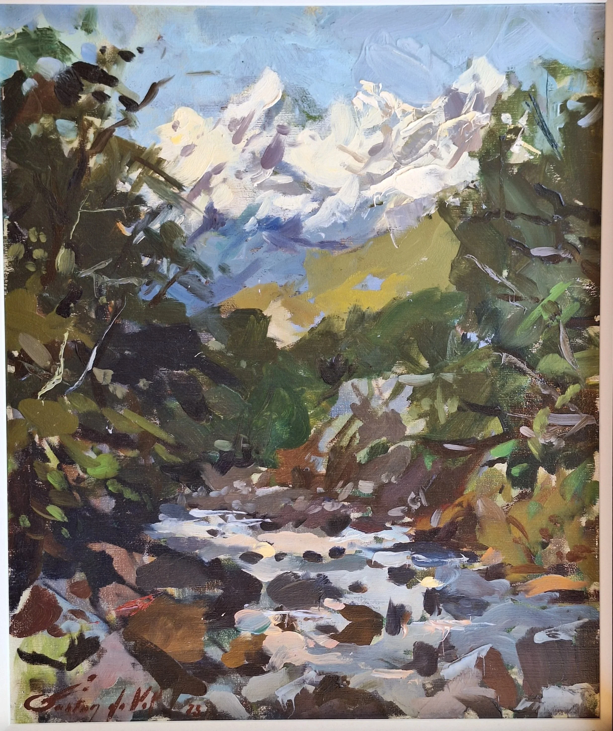    Gaston De Vel, Shot Over River, 1972, oil on canvas, 680 x 570mm (framed)