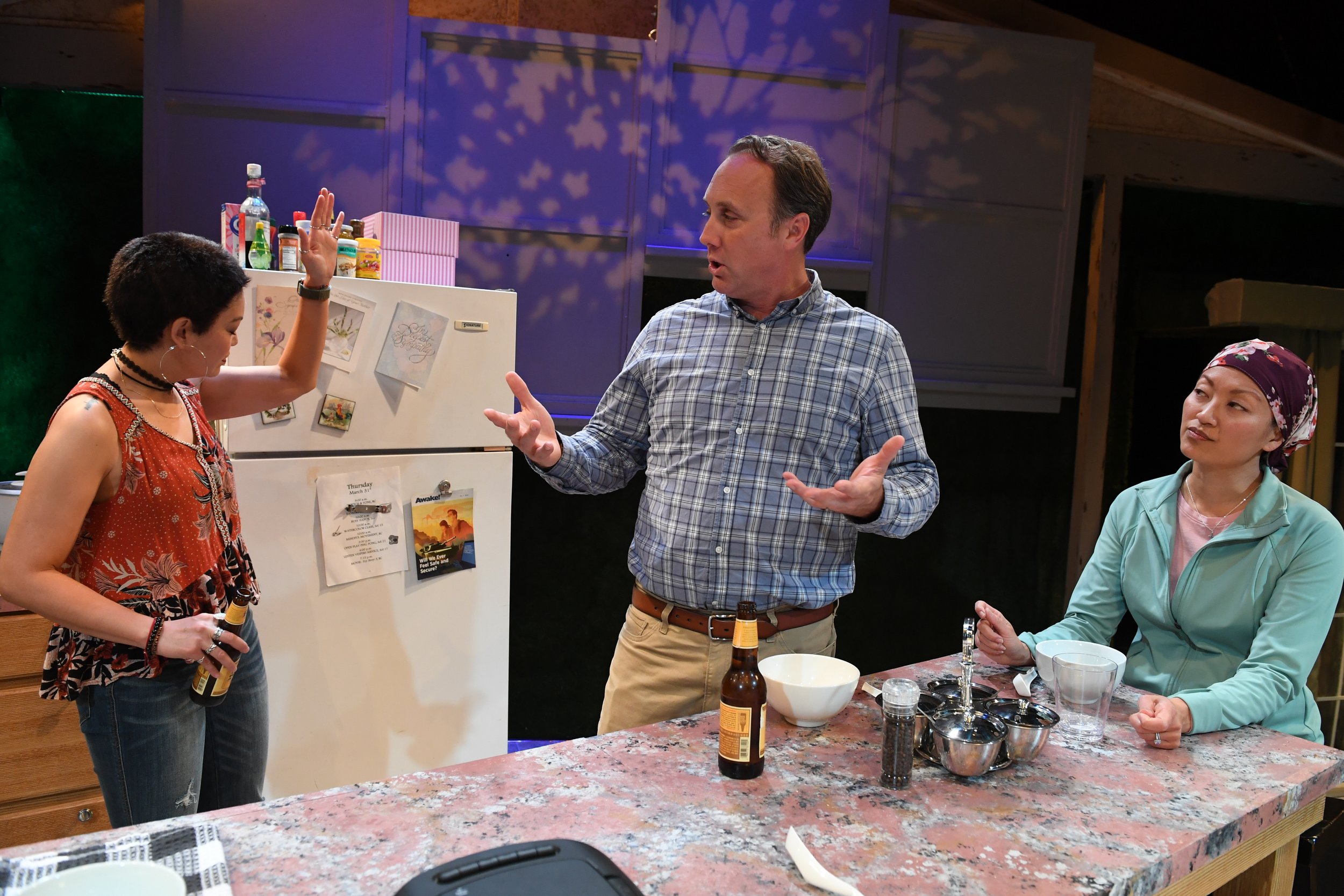   (left to right) RINABETH APOSTOL, WILL SPRINGHORN JR, and NICOLE TUNG*    Credit: Dave Lepori    Productions photos for San Jose Stage Company’s production of BALD SISTERS by VICHET CHUM and directed by JEFFREY LO.    Date: September 13, 2023  