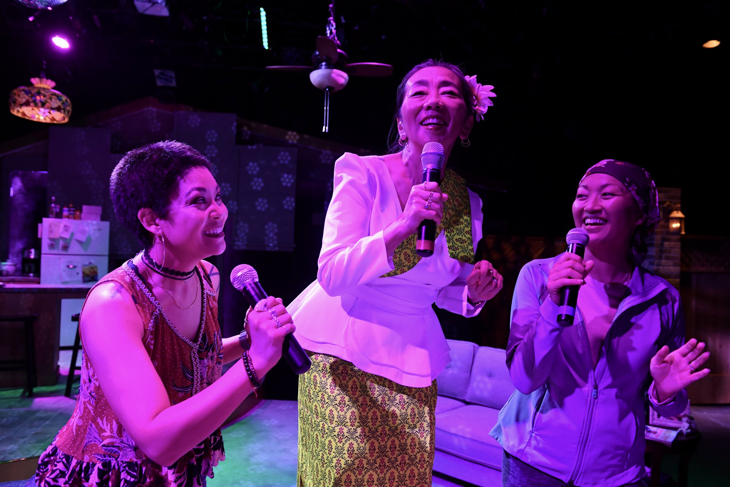    (left to right) RINABETH APOSTOL*, KEIKO CARREIRO*, and NICOLE TUNG*      Credit: Dave Lepori      Productions photos for San Jose Stage Company’s production of BALD SISTERS by VICHET CHUM and directed by JEFFREY LO.      Date: September 13, 2023 