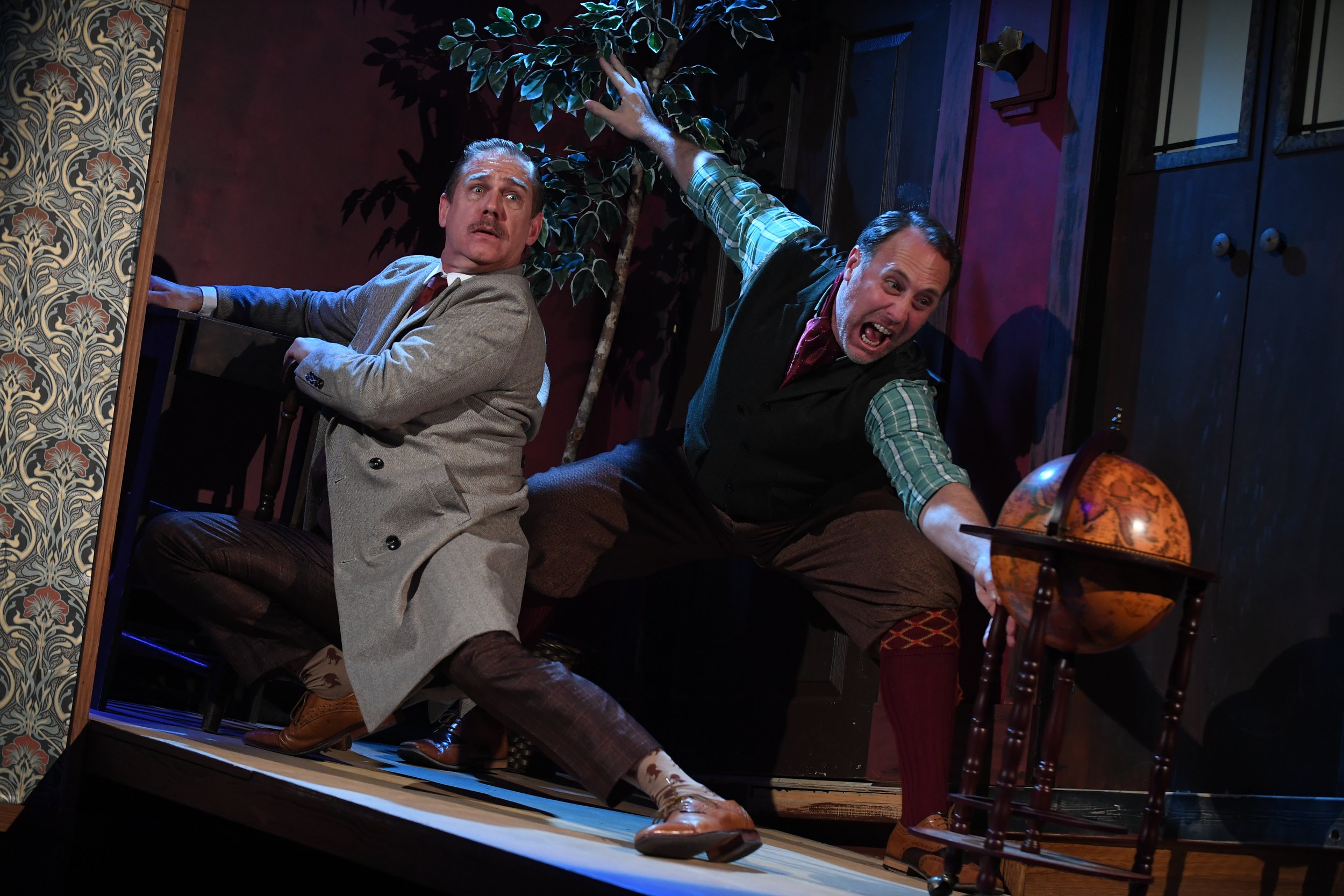    JONATHAN RHYS WILLIAMS (left) and WILL SPRINGHORN JR.* (right)      Credit: Dave Lepori      Photos for&nbsp;San Jose Stage Company’s production of THE PLAY THAT GOES&nbsp; WRONG by HENRY LEWIS, JONATHAN SAYER &amp; HENRY SHIELDS. Directed by KENN