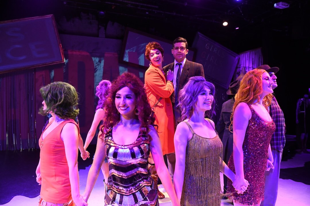 Ruby Day (Charity Hope Valentine), Jeffrey Brian Adams*, Monica Moe, Adria Swan, Erin Rose Solorio*, Gabi Chun, Jacqueline Neeley*, Nick Mandraccia (Herman), and Kristopher Williams in San Jose Stage Company’s “Sweet Charity” June 4–29, 2025