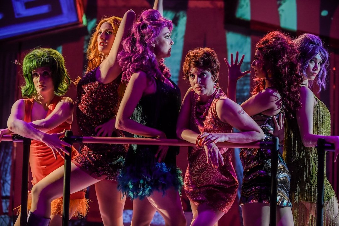 Adria Swan (Suzanne), Jacqueline Neeley* (Helene), Monica Moe (Frenchy),
Ruby Day (Charity Hope Valentine), Erin Rose Solorio* (Nickie), and Gabi Chun (Rosie) in
San Jose Stage Company’s “Sweet Charity”
June 4–29, 2025