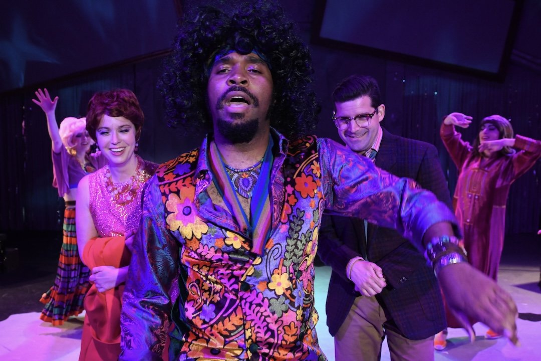 Terrance Austin Smith* (Daddy Brubeck), (Ruby Day (Charity Hope Valentine), Jeffrey Brian Adams* (Oscar Lindquist) and Ensemble in
San Jose Stage Company’s “Sweet Charity” June 4–29, 2025