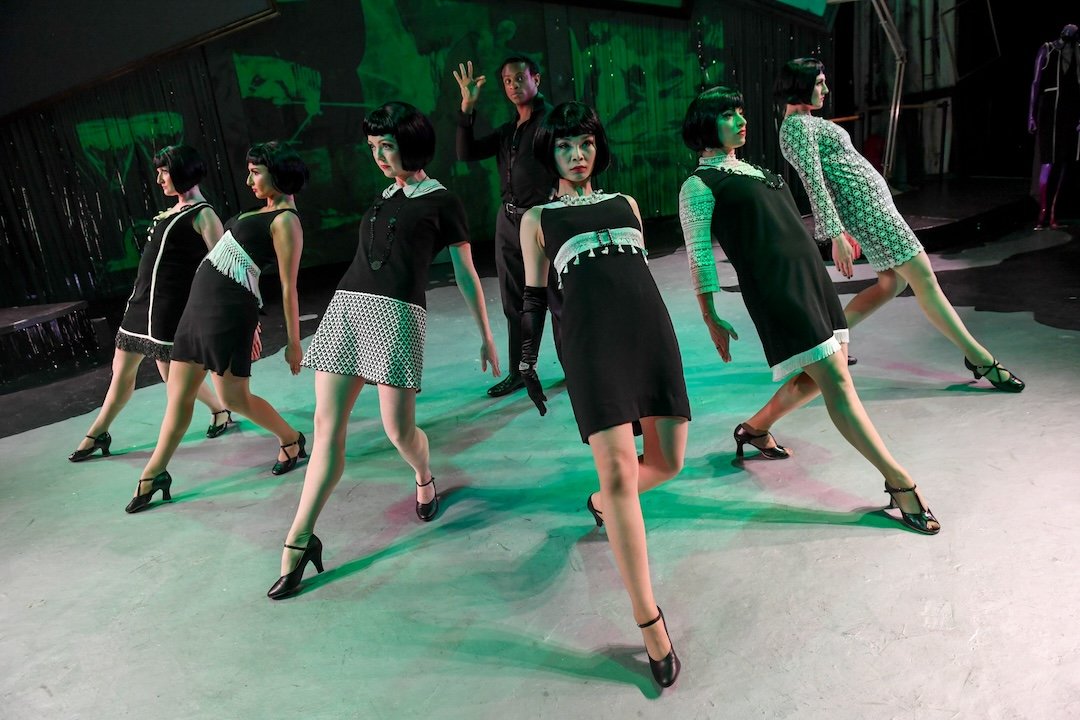 Adria Swan, Erin Rose Solorio*, Monica Moe, Gabi Chun, Christine Capsuto-Shulman*,
Jacqueline Neeley and (back center) Kristopher Williams (The Frug) in
San Jose Stage Company’s “Sweet Charity”
June 4–29, 2025