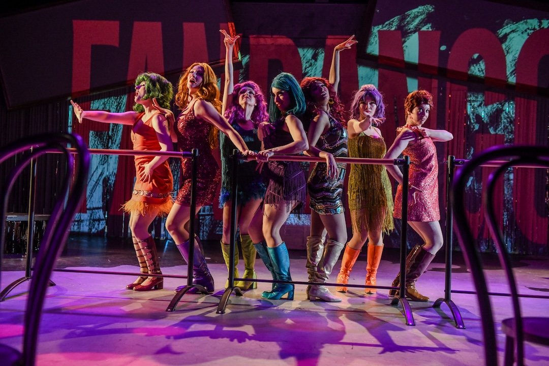 Adria Swan (Suzanne), Jacqueline Neeley* (Helene), Monica Moe (Frenchy),
Christine Capsuto-Shulman* (Carmen), Erin Rose Solorio* (Nickie), Gabi Chun (Rosie) and
Ruby Day (Charity Hope Valentine) in
San Jose Stage Company’s “Sweet Charity” June 4–2