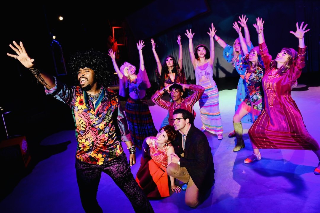 Terrance Austin Smith* (Daddy Brubeck), (Ruby Day (Charity Hope Valentine), Jeffrey Brian Adams* (Oscar Lindquist) and Ensemble in
San Jose Stage Company’s “Sweet Charity” June 4–29, 2025