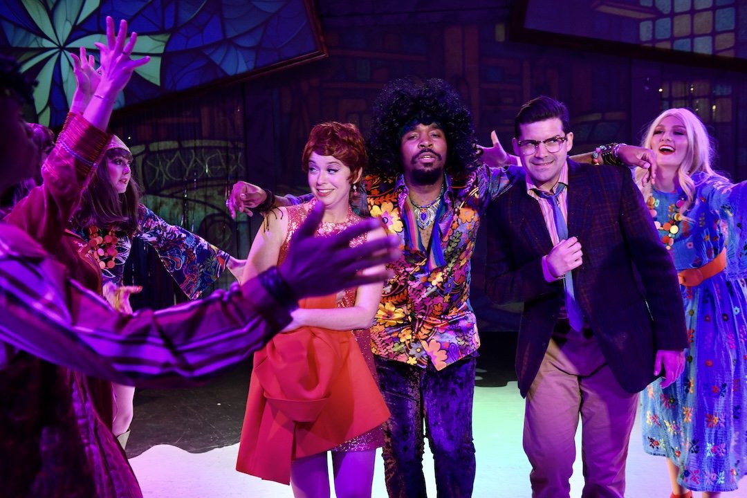 Terrance Austin Smith* (Daddy Brubeck), (Ruby Day (Charity Hope Valentine), Jeffrey Brian Adams* (Oscar Lindquist) and Ensemble in
San Jose Stage Company’s “Sweet Charity” June 4–29, 2025