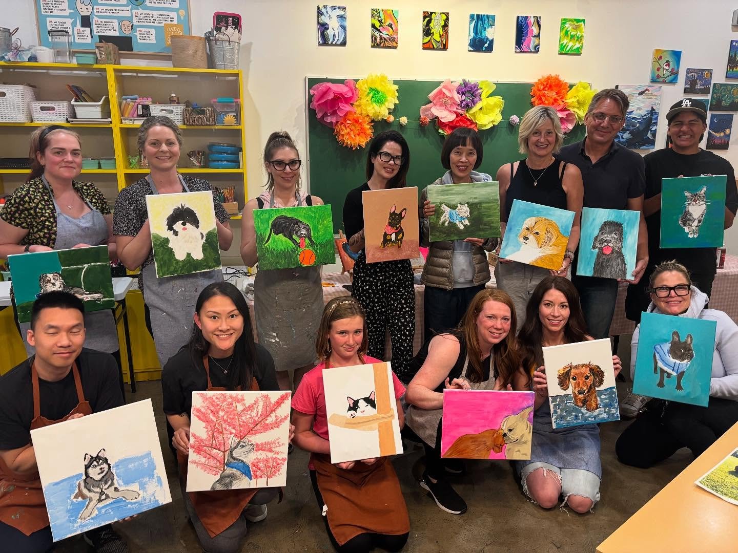 What a fun night we had painting our furry friends 🐕🐈&zwj;⬛🦮

Looking forward to seeing all the side by sides with your pets! 💞 

#paintnight 
#paintyourpet 
#creoartstudio 
#whiterockbc 
#mycitybythesea 
#artstudio
#sipandpaint 
#createeveryday 