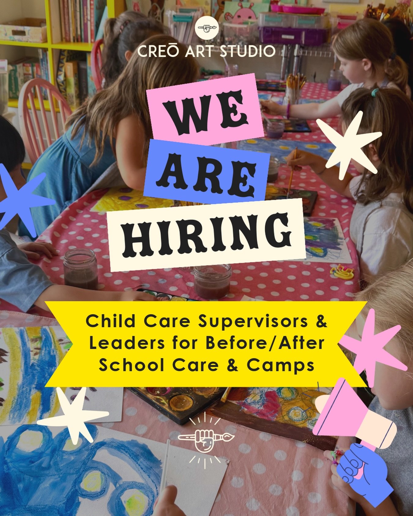 🎨 WE&rsquo;RE HIRING! 🎨

Do you love working with kids, getting creative, and bringing fun experiences to life?
We&rsquo;re looking for enthusiastic, energetic individuals to join our growing team at Creō Art Studio! From after-school programs and 