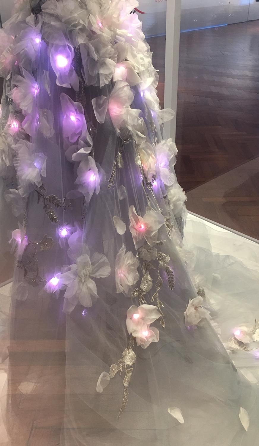 Detail of the beautiful handwork and embedded LED lights on the dress. 