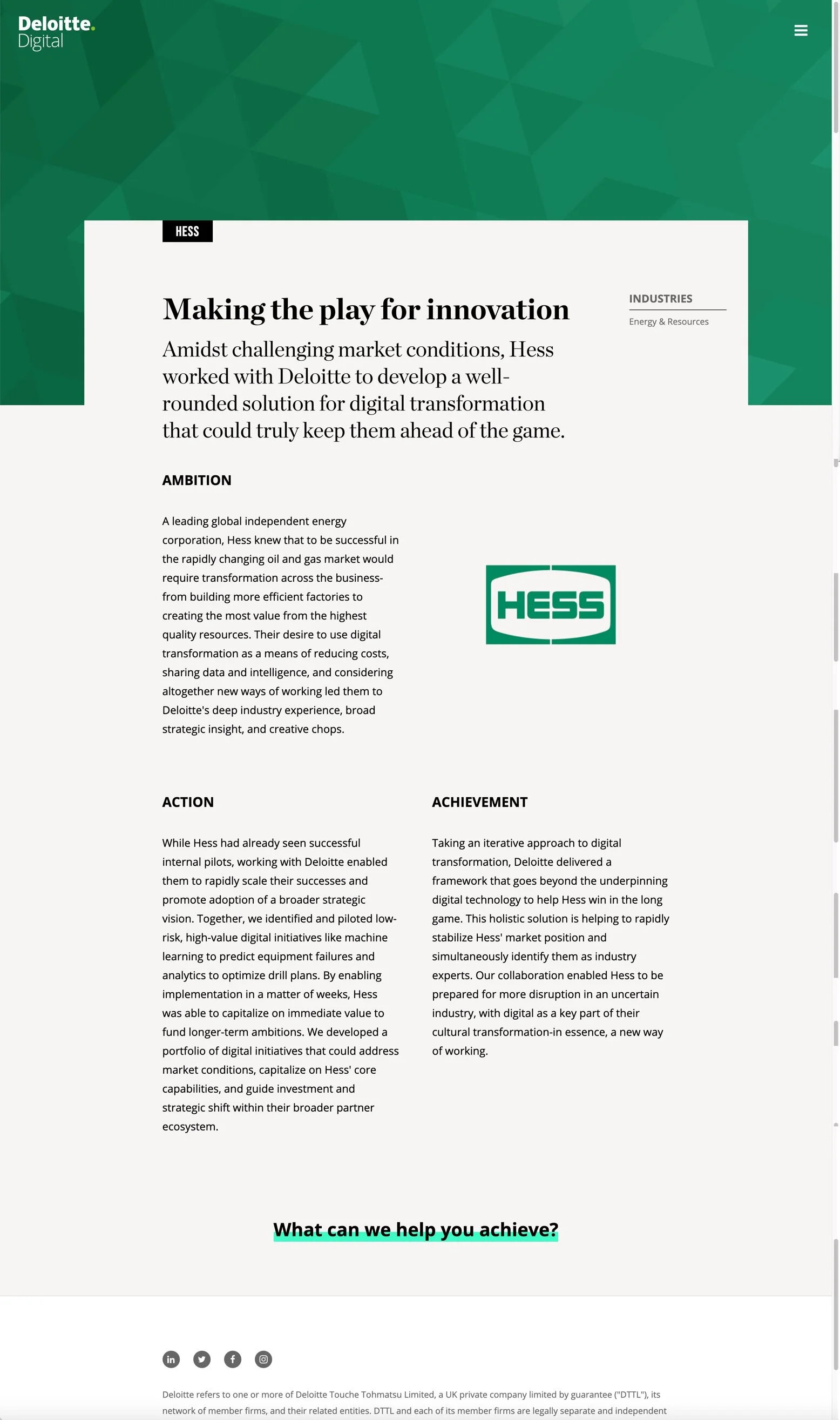 Hess Making the play for innovation