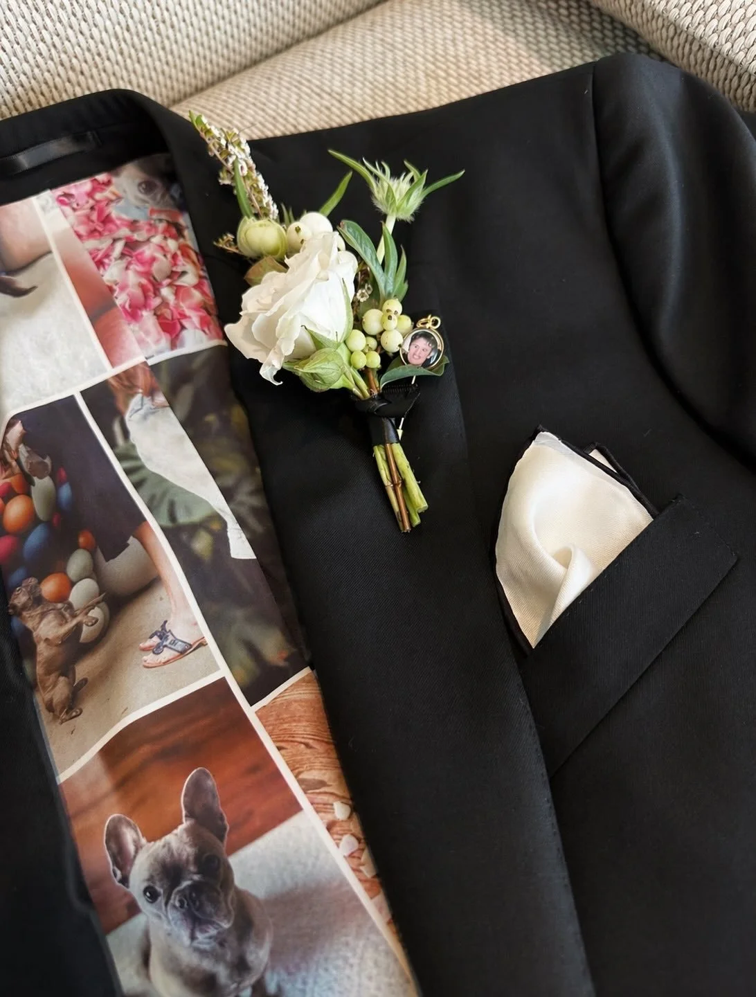 The pup may leave the wedding celebration, but their magic carries on 🐶🔔💫.

Picture 1:
Suit: @customsuitsyou 
Photographer: @aesthetiica 
Pup Lola 

Picture 2:
Photographer: @colettemariephoto @colettemarieassociates 
Matches: @simplyluna.designs 