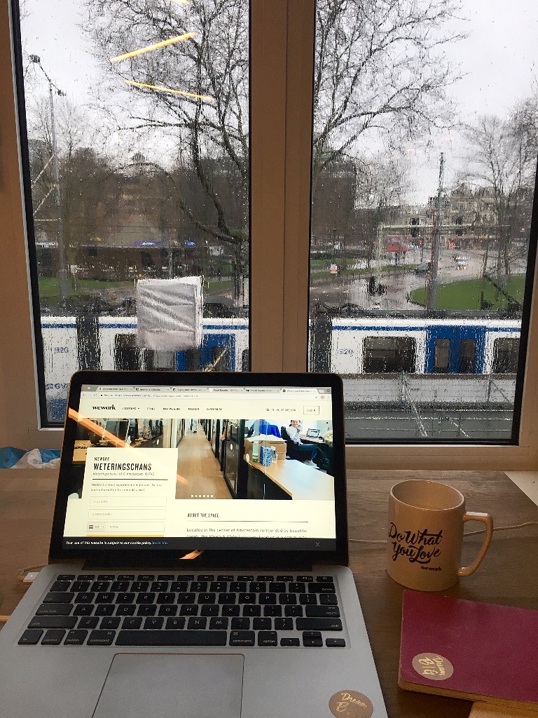 ~working from We Work Amsterdam was great (yep, typical Dutch weather with rain swept windows...)