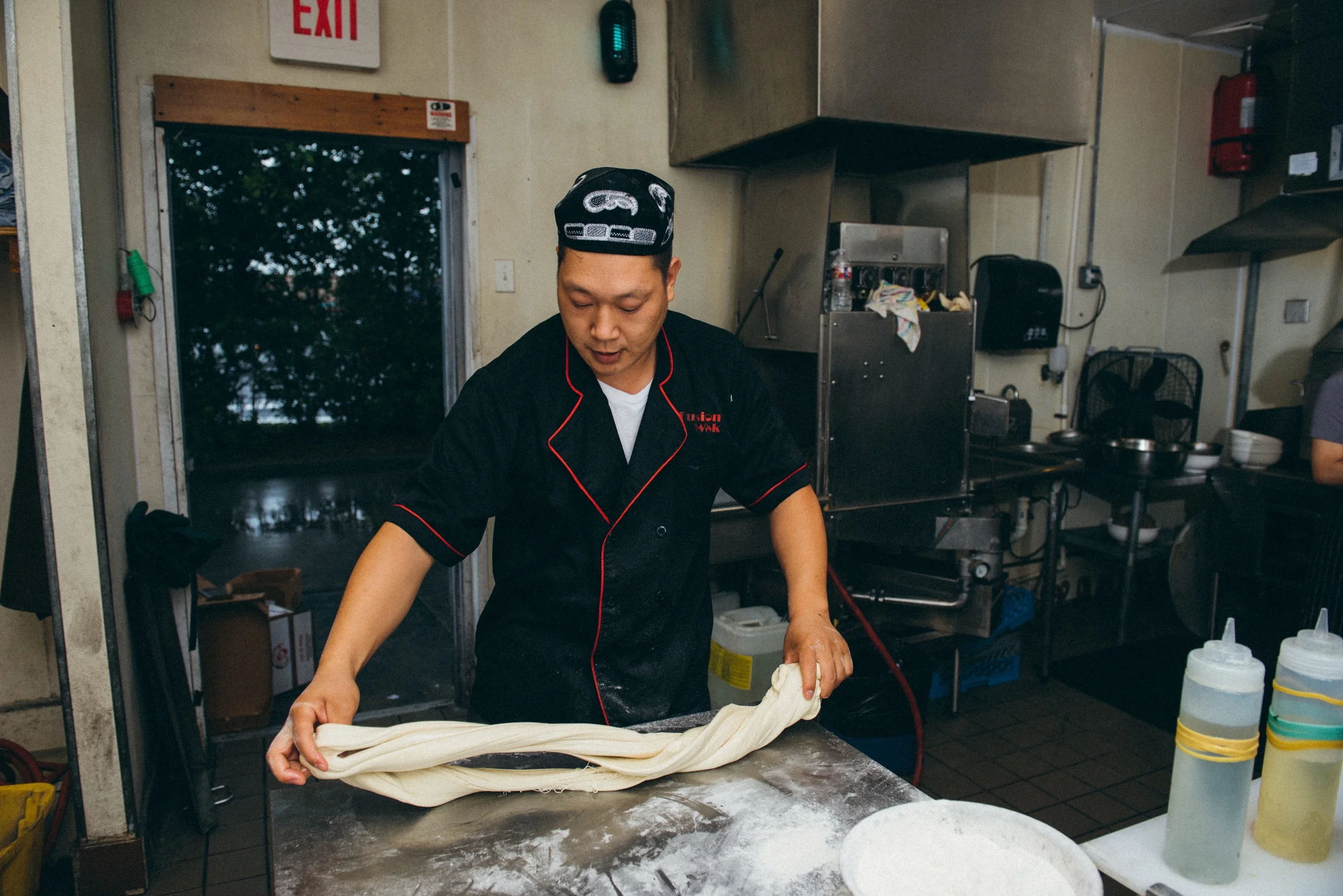 5. The dough is slammed agains the table.