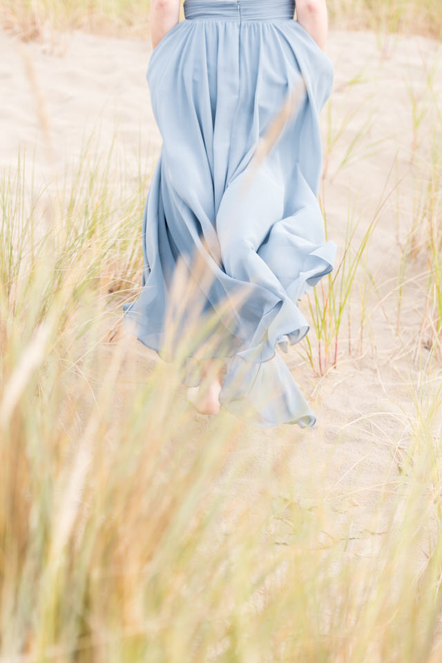 Flowing gown in the grass and beach. Cannon Beach, OR