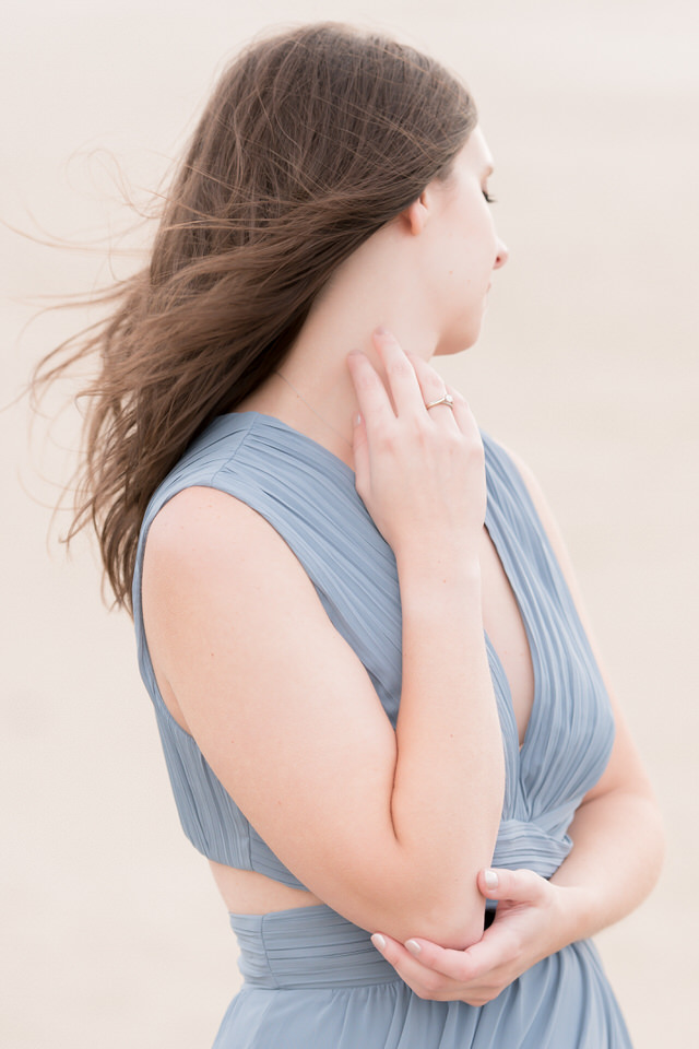 Engagement session detail of blue gown for beach