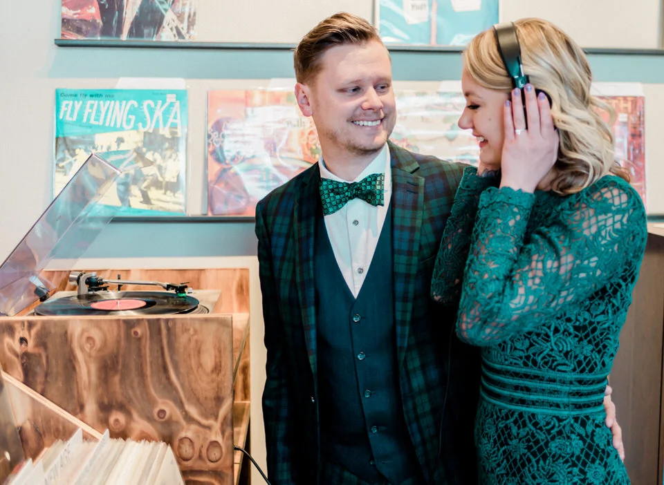 Seattle Fremont Engagement Session CServinPhotographs Film Daybreak Records Vintage Old School Record Shop Session-15.jpg
