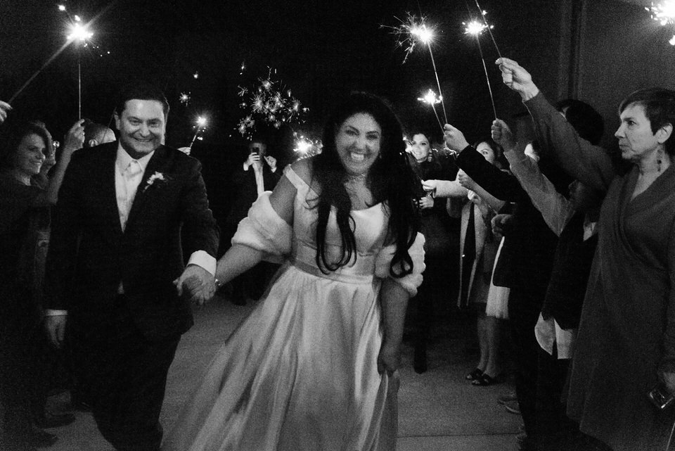 Artemis and Bryan Sparkler Exit Black and White-1.jpg
