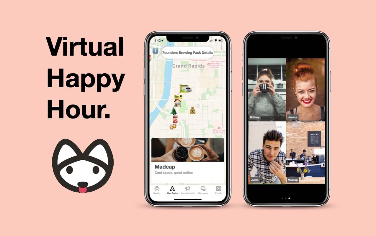 Introducing Virtual Experiences on the Yote App. 
Join a virtual happy hour at @foundersgrandrapids 🍻 
Group video chat over ☕️ at @madcapcoffee 
Stay connected with the #grandrapids community.

Powered by Yote + Zoom