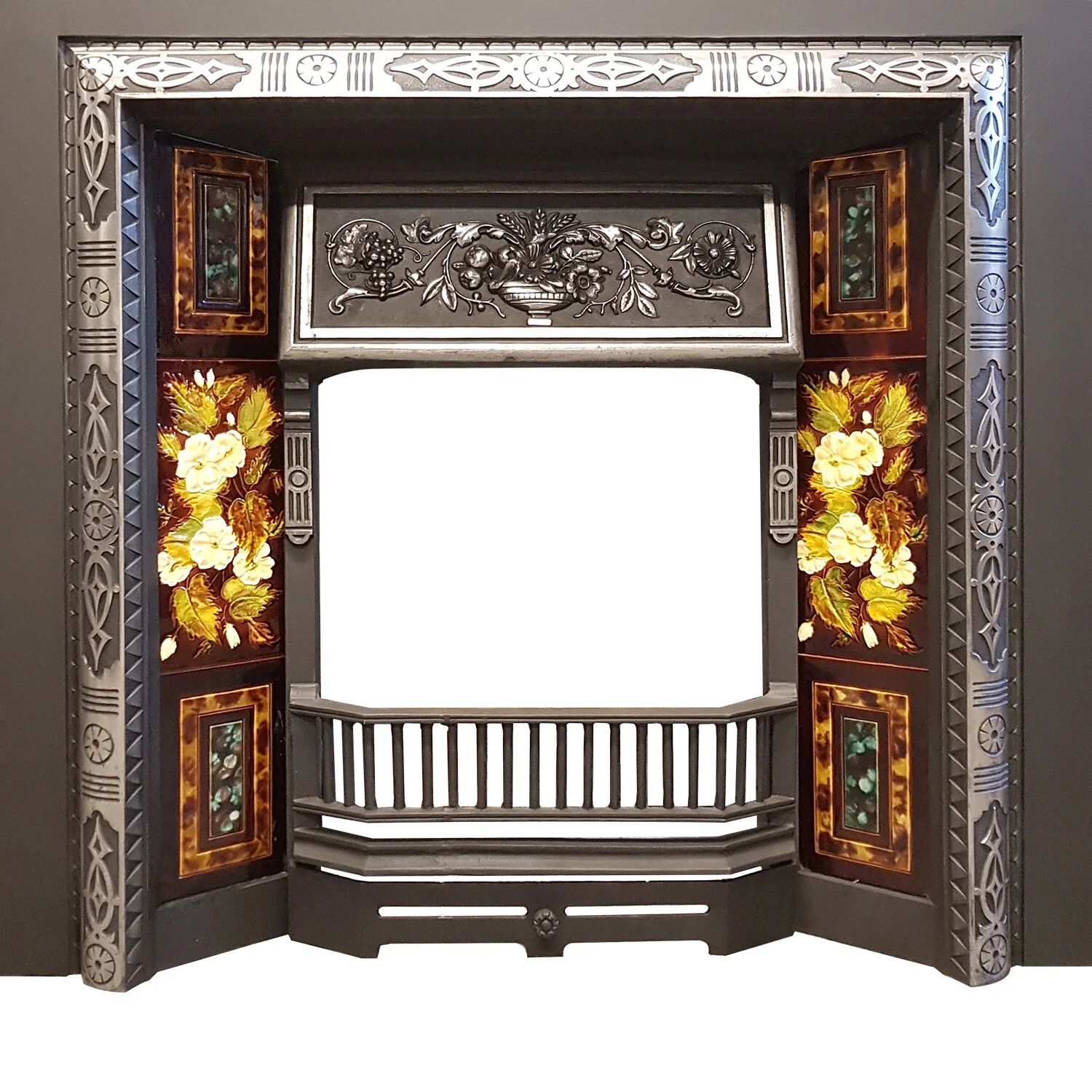 1519 Polished Iron Fireplace Tiled Insert.jpg