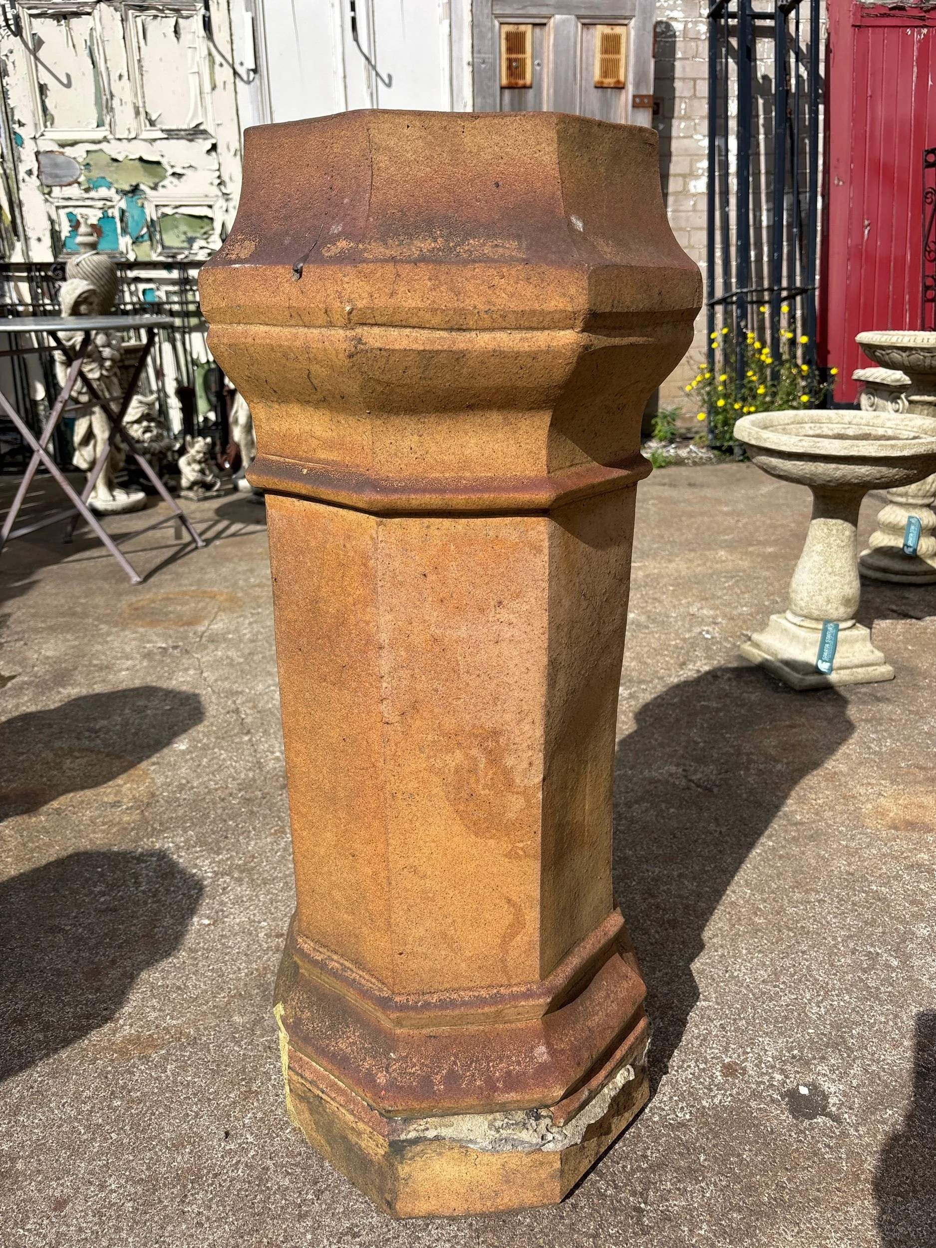 Antique tapered round chimney pot with flared rim, reclaimed from period architecture