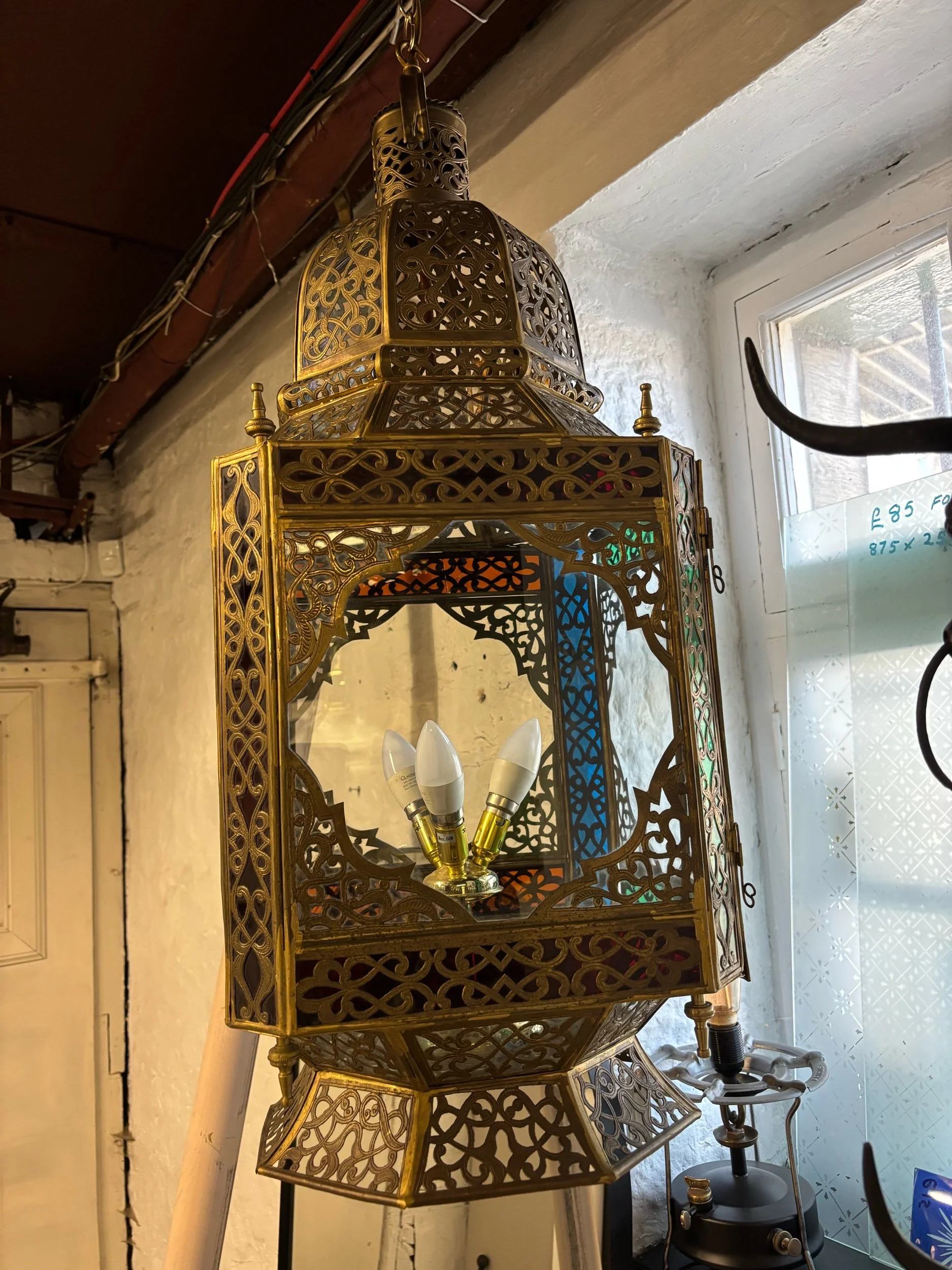 Large vintage Moroccan lantern in brass. Holyrood Salvage, Edinburgh.