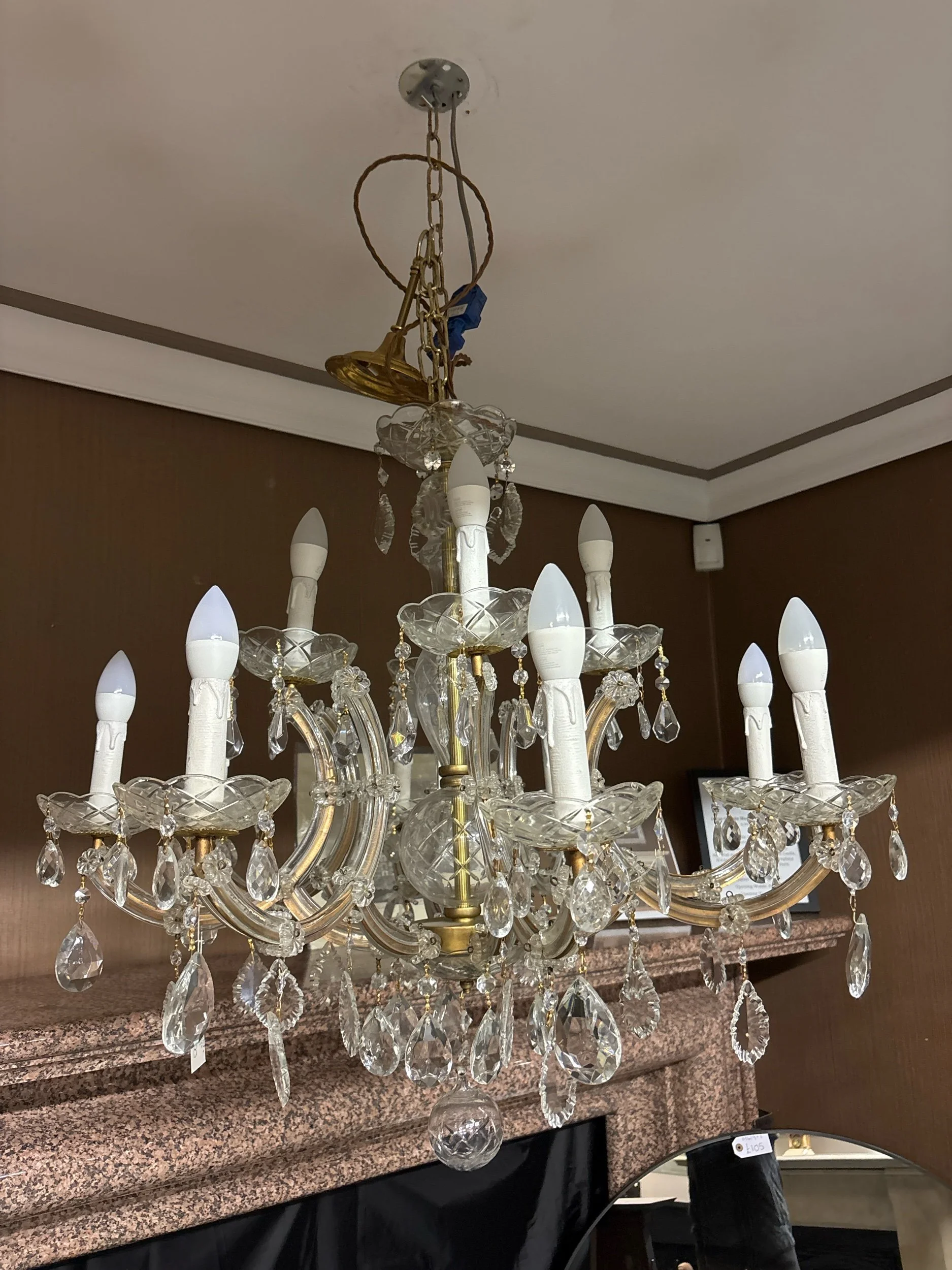 Vintage crystal and cut glass chandelier. French made but saved in Scotland by Holyrood Salvage.