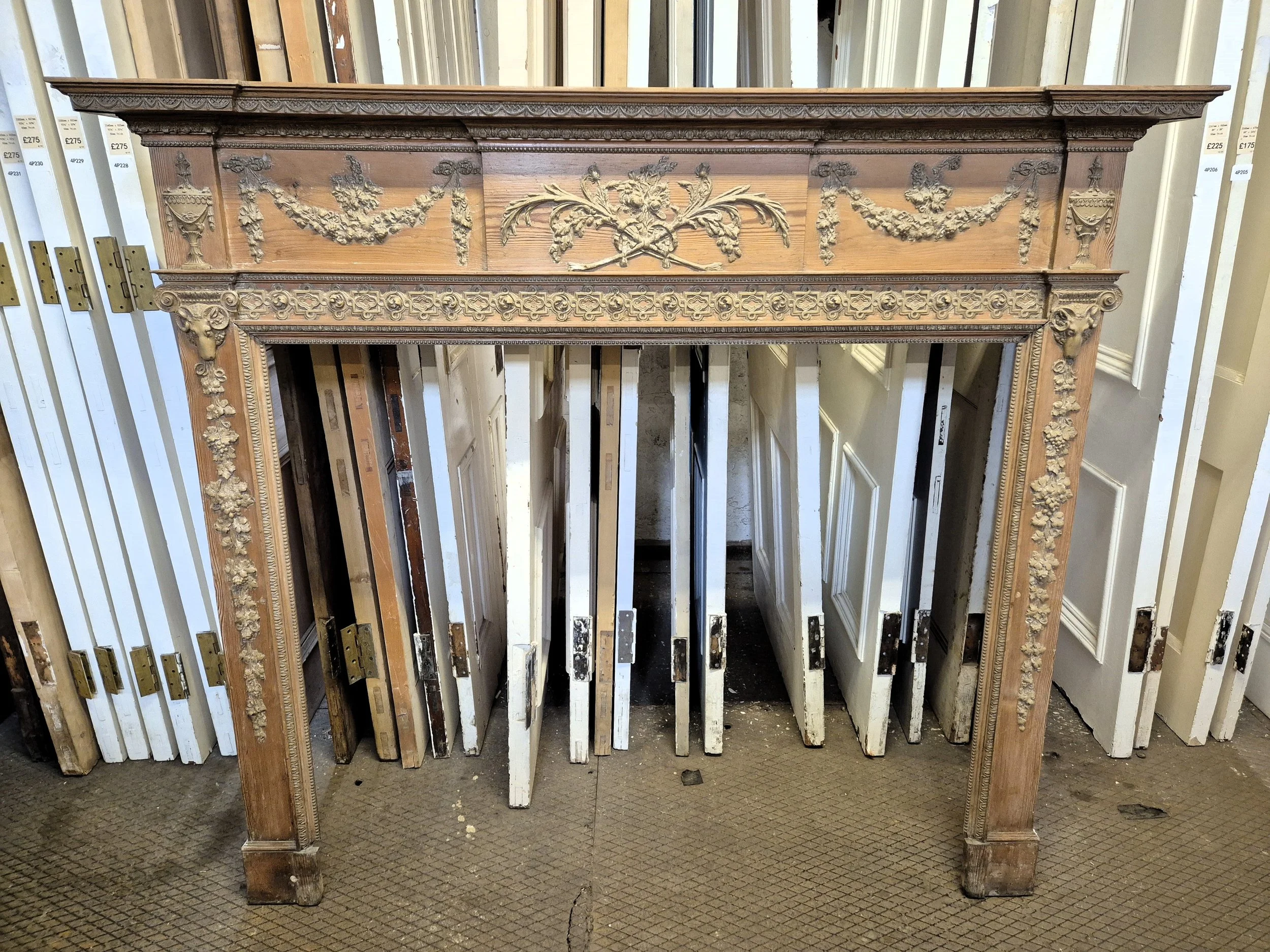Large Georgian Revival Pine & Gesso Fireplace Mantel 0985