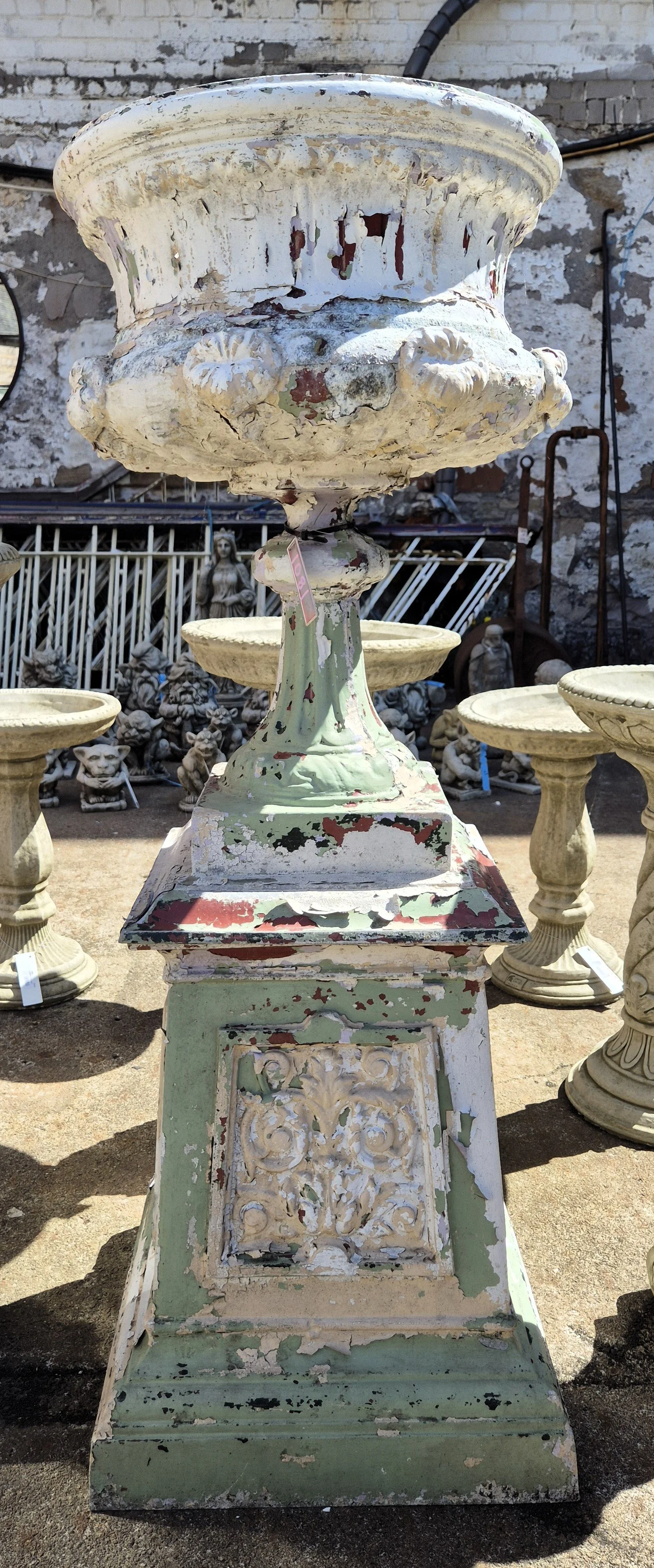 19th-century cast iron garden urn reclaimed from Scottish home