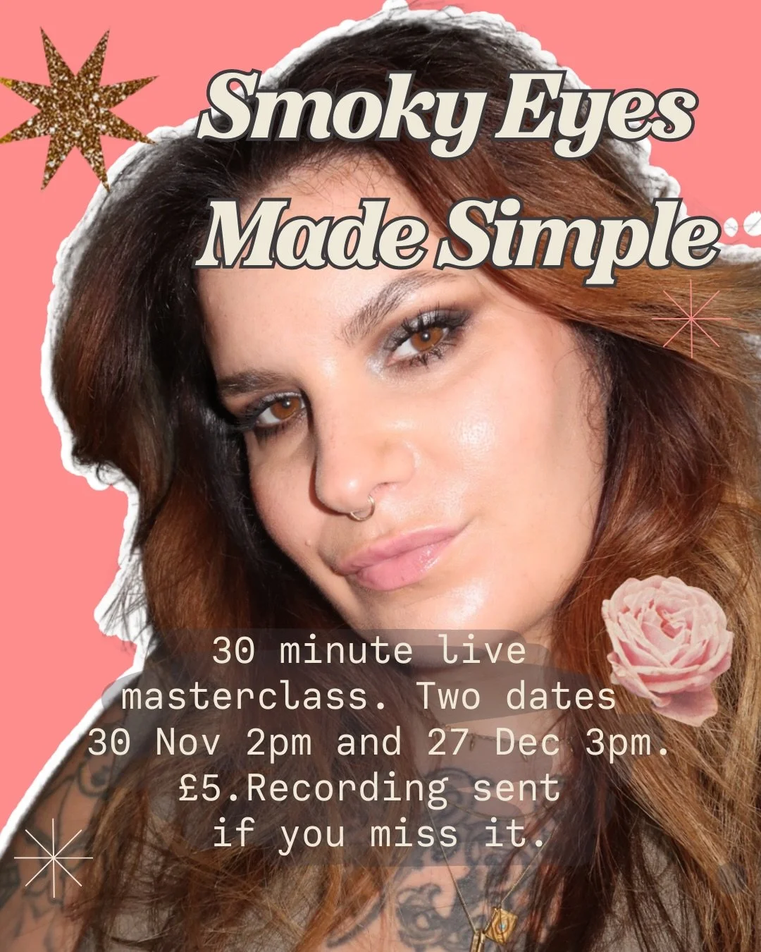 Quick, simple, friendly: learn a smoky eye that actually works for real life with a festive twist 🎄 

Two live sessions this season 30 Nov 2pm and 27 Dec 3pm. 

&pound;5 and recording sent to everyone in case you miss it. Comment CLASS and I&rsquo;l