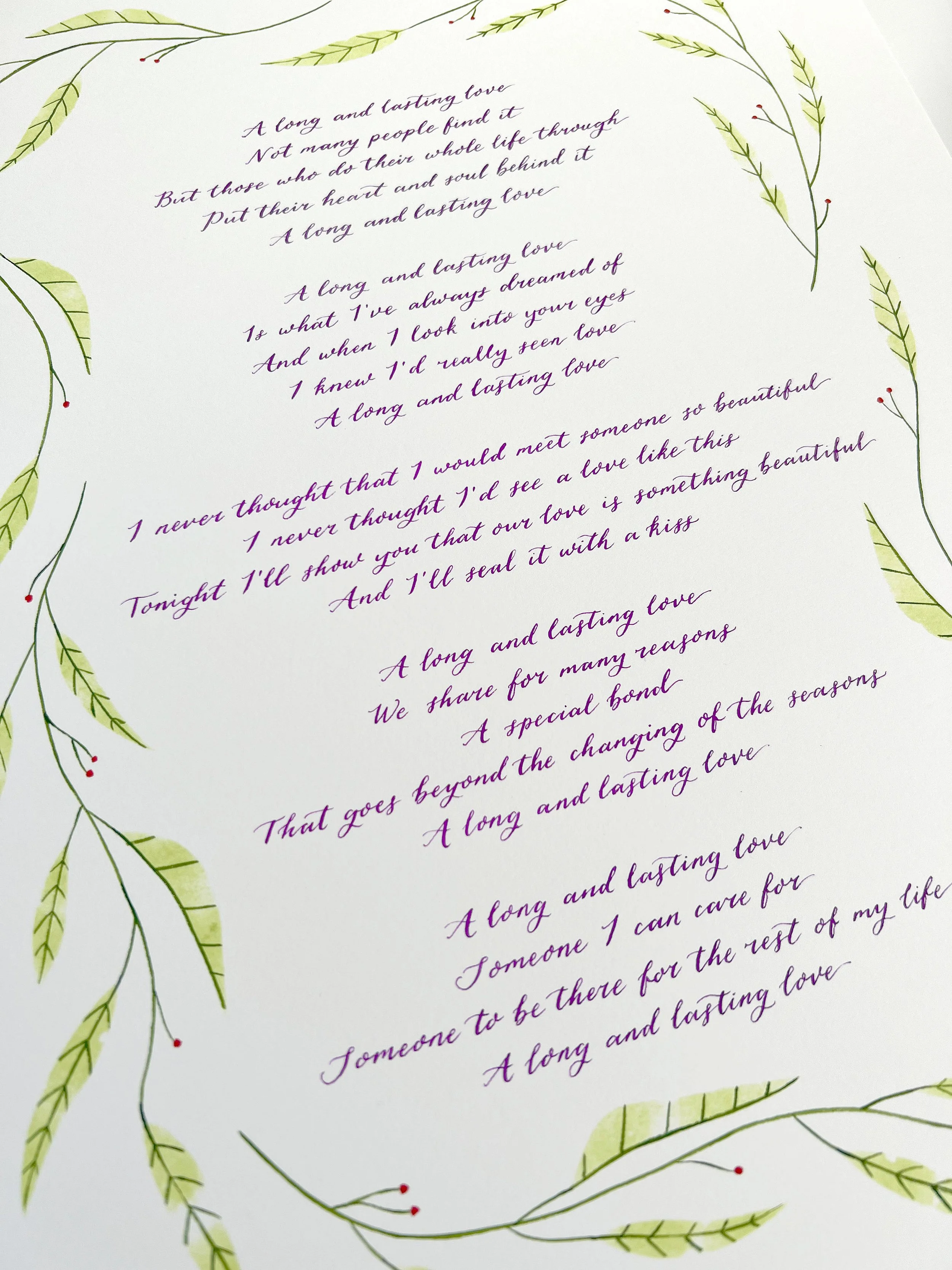 'A Long and Lasting Love' lyrics commission
