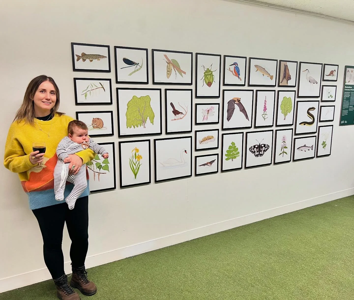 Rupert went to his first Private View @younggallerysalisbury last night! 💚 

The exhibition showcases all of the artwork commissioned by various artists as part of the Salisbury River Park project. I created 30 illustrations of mammals, fish, insect