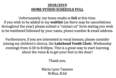 The Schedule above is for the 2017-2018 year and will be updated as spots are filled. Available spots are listed in blue, spots taken are marked with "booked". A non-refundable deposit of $50.00 is required to reserve your preferred time. The deposit will go towards purchasing books, sheet music and supplemental material for you or your child as opposed to having it billed separately. Any remaining balance will be applied to your June tuition. Ceasing lessons before the end of the year will result in a forfeited deposit unless otherwise arranged with the teacher. Time slots will be filled on a first-come-first-serve basis. If by chance there is not a time that works for you please let me know and I will do my best to accommodate you(e.g:switching my dinner break).