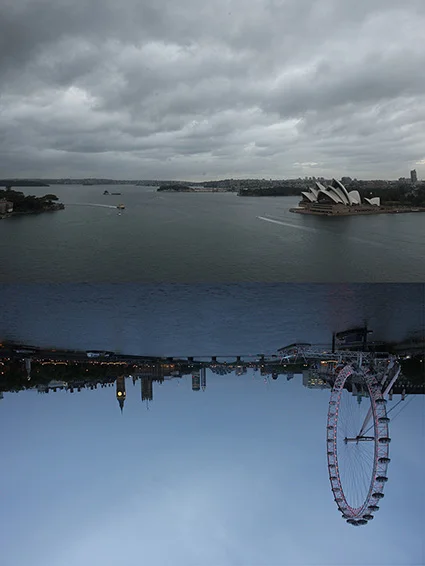 Idea Nr 9. Collage of photographs, 59x84cm: Untitled_Shoot-730, Sandra Kontos, Sydney, May 15, 2015, 5:56am & _MG_3398 , Olivia Hernaïz, London, May 15, 2015, 8:56pm