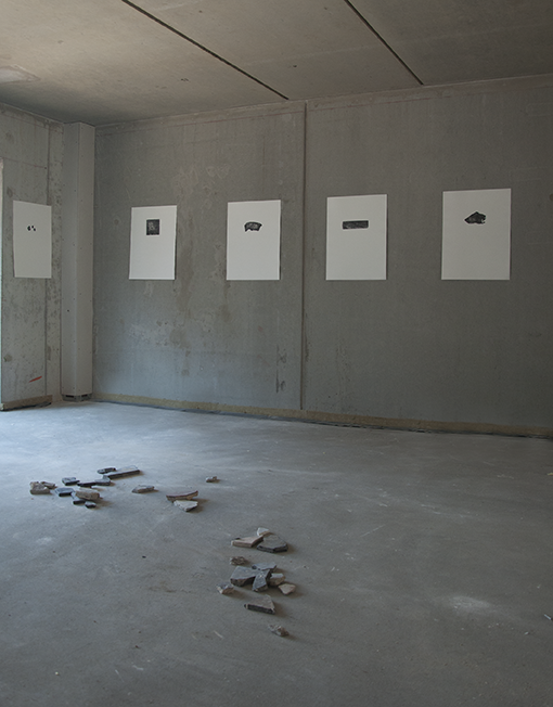 Installation view in a building under construction replacing a destroyed house from the Brussels Anti-Demolition Campaign project, 2013